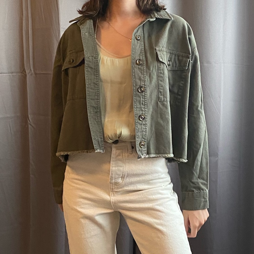 Army green boxy cropped jacket